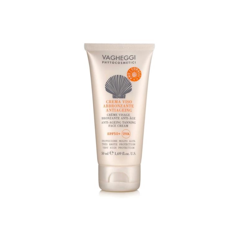 Crema facial bronceadora antiedad protección SPF50+ UVA